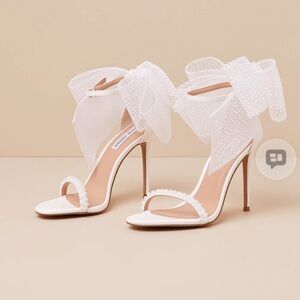 Steve Madden White Pearl Bow Ankle-Strap Stiletto Heels